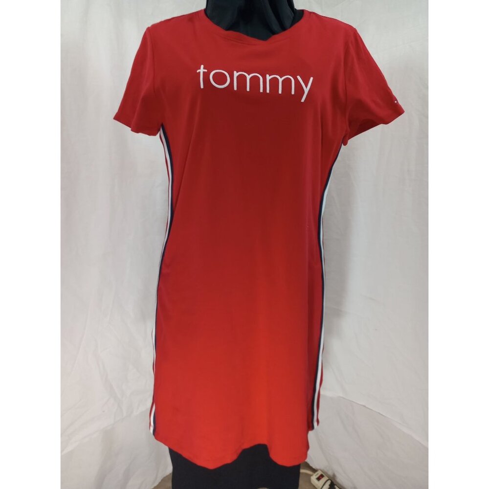 Tommy Hilfiger Red Tee Dress M With Side Stripes & Logo Embroidery